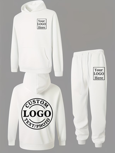 Men's <b>White</b> Hoodie Sweatshirt Set 300g Cotton French Terry Casual Jogging <b>Tracksuit</b> Custom Logo Printed Front made in bangladesh - Product Image 2