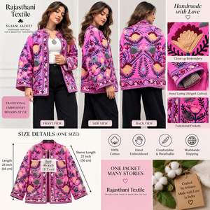 Blouson bomber d'automne tricoté à la main avec broderie Suzani, extérieur en velours, doublure en coton à séchage rapide, orné de motifs floraux colorés en forme de cœur - Product Image 2