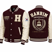 Veste universitaire personnalisée HANRIM pour hommes, style preppy, logo brodé sur le devant, veste de sport en PU, automne, 300g, 100% polyester