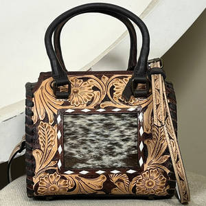 2026 Premium Luxury Floral <b>Hand</b> Tooled Leather Small Speedy Bag Western Genuine Cowhide <b>Mini</b> Duffel Crossbody Handbag for Women - Product Image 4
