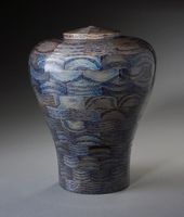 Vase en céramique fait main style Wabi-Sabi, rond, émaillé bleu, décoration d'art pour table