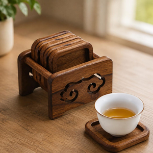 Handcrafted Teak Wood Coaster Set with Holder <b>Square</b> Rustic Drink Coasters for Coffee Cups Mugs Glasses Dining <b>Table</b> <b>Kitchen</b> - Product Image 6