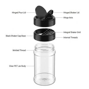Cylindrical PET Plastic Container with Black Flapper <b>Shaker</b> Lid for <b>Salt</b> Pepper Seasoning Food Packaging Vietnam Factory - Product Image 2
