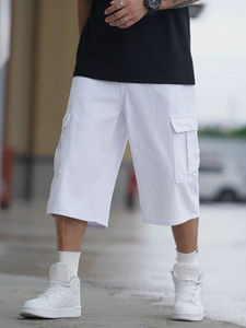 Shorts en jean décontractés pour hommes, coupe droite, 100 % coton, écologiques, respirants, extensibles, lavage à chaud, couleur blanc pur, style baggy - Product Image 4