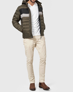 Veste matelassée à capuche pour homme, coupe-vent, en polyester, avec fermeture éclair, style décontracté, color block - Product Image 1