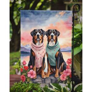 ธงสองหัวใจสำหรับสวนรูปสุนัขภูเขาสวิสสีหลายสีสำหรับตกแต่งลานแบนเนอร์สำหรับชานบ้านงานศิลปะสวนดอกไม้ - Product Image 3