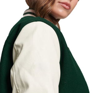 Women's Casual Fashion Sheep Skin <b>Leather</b> Baseball Varsity <b>Jackets</b> Breathable Patchwork Knitted Wear Varisty <b>Jacket</b> - Product Image 3