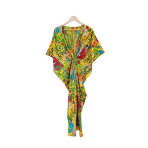 Handmade Indian Folk Art Woven 100% Cotton Floral <b>Kaftan</b> Dress Boho Beach <b>Cover</b>-<b>Up</b> Women's Resort Wear Loose Fit Full-Length - Product Image 1