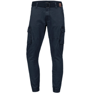 Men's Dark Blue Cargo Pants Straight Fit Multiple Pockets Canvas Material Casual Breathable Elastic Waist Midweight Cotton - Product Image 5