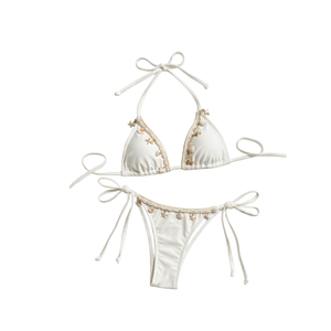 Conjunto de Bikini con Diseño de Limones Bordados a Mano, Top Triangular con Cuello Halter y Braguita Cruzada para Mujer - Product Image 5
