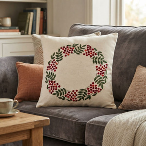 Housse de coussin carrée en lin naturel, broderie florale personnalisée, amovible et lavable, pour siège, vente en gros - Product Image 1