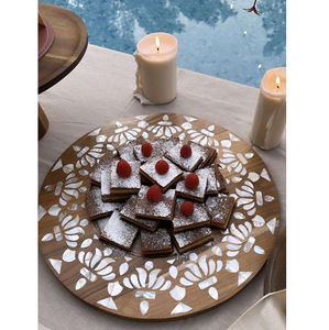 Bandeja de Madera y Nácar para Chocolate, Regalo de Eid, Bandeja Redonda con Incrustaciones de Nácar para Servir Dulces, Precio al por Mayor - Product Image 1