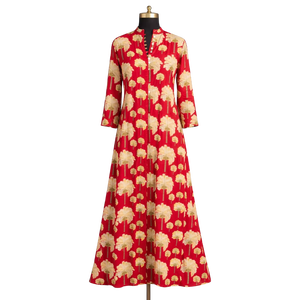 <b>Boho</b> Floral Print <b>Long</b> <b>Dress</b> Button Down Kali Style Gown 100% Cotton Women Summer Maxi <b>Dress</b> Handmade Masterpiece Apparel - Product Image 1