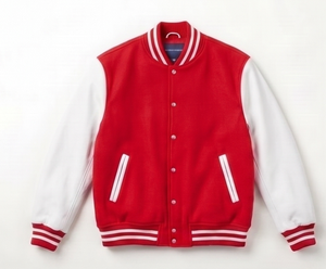 Veste universitaire rouge pour homme avec manches blanches, boutonnée, décontractée, coupe classique, pour l'automne - Product Image 1