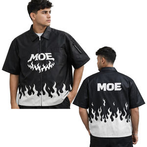 Camisas de hombre de lujo personalizadas con logo, parche, dobladillo desgastado, bordado, cuero, estilo urbano, vintage, holgadas, oversize, al por mayor - Product Image 3