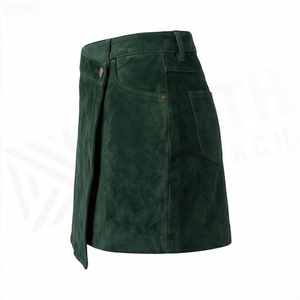 Women High Waist Wrap <b>Mini</b> Skirt Solid Green Denim Soft Button Front Design All Seasons Style - Product Image 4