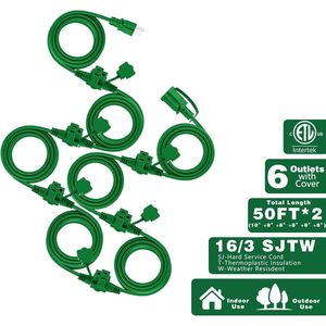 Cavo di prolunga per esterni da 30 metri con 12 prese, 16/3 SJTW, resistente alle intemperie, per illuminazione paesaggistica - Product Image 3