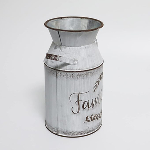 Galvanized Milk Can with Greetings, Antique Retro Vase Metal Planter Rustic Vintage Primitive Flower Holder Farmhouse Planter - Product Image 1