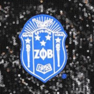Chaqueta Bomber Negra con Lentejuelas Zeta Phi Beta para Mujer, Chaqueta de Sororidad con Letras Griegas Brillantes y Cierre de Cremallera, Ribete Azul, Prenda Exterior Elegante - Product Image 3
