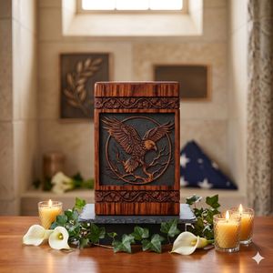 Wood Carved Cremation Urn <b>Memorial</b> <b>Keepsake</b> <b>Box</b> Decorative Tribute Case for Home Shrine - Product Image 2