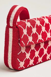 Pochette rouge perlée avec motif losanges, pochette de soirée faite à la main avec fermeture à rabat - Product Image 1