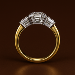 Anillo de Compromiso con Tres Diamantes Cultivados en Laboratorio con Corte Radiante Certificado por IGI, con Diamantes Laterales Cónicos en Oro Sólido de 14K, Venta al Por Mayor - Product Image 4