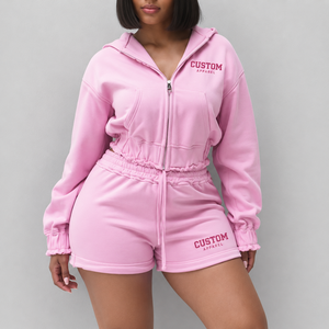 Ensembles athlétisme personnalisés Ensemble deux pièces de sweat à capuche Survêtements en coton Survêtements Sweat à capuche court et ensemble court - Product Image 1
