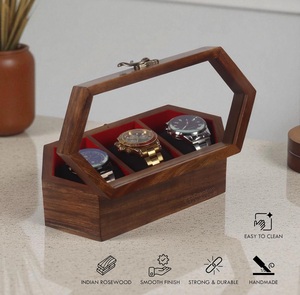 Wooden Watch Box for Men and Women Timepiece Storage Jewelry Organizer Watch <b>Display</b> <b>Case</b> 3 Slot Capacity - Product Image 4