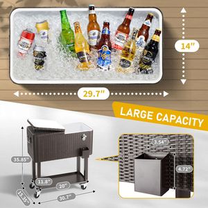 Contenitore Termico Quadrato in Rattan da 80QT con Ripiano, Motivo Personalizzato, Impermeabile, in Metallo PP Ferro Acciaio per Alimenti, Lattine, Vino, Uso in Giardino - Product Image 3
