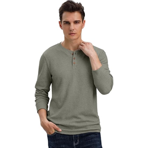 Men’s Long Sleeve Waffle <b>Henley</b> Shirt, Casual Textured Pullover T-Shirt, Regular Fit Lightweight Fashion <b>Top</b> for Everyday Wear - Product Image 3