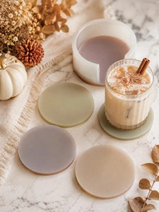 Handmade Oval Epoxy <b>Resin</b> Coaster <b>Molds</b> with Holder Modern Design 10 CM Diameter-REHMAN CRAFT - Product Image 1