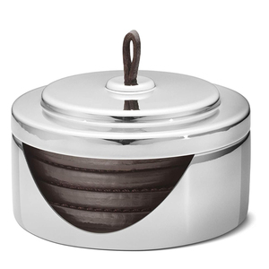 Leather Coaster Set Of 5 With Mirror Polished Stainless Steel Case with Handle - Product Image 3