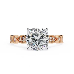 2.5ct Cushion Cut Lab Grown Diamond Engagement <b>Ring</b> 18K Solid <b>Gold</b> IGI Certified VVS E-F <b>Vintage</b> Round Accent Fine <b>Ring</b> - Product Image 5