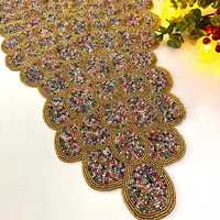 Chemin de table de luxe brodé de perles fait main, forme personnalisée, écologique, durable, tissu léger, épaisseur 5 mm, réglable
