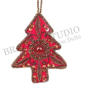 Brazeal Studio Handmade Eco-Friendly Velvet Satin Beaded Embroidered Customized <b>Christmas</b> <b>Tree</b> Ornaments <b>Golden</b> Threads Factory - Product Image 1