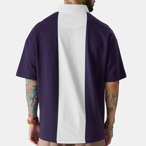 Men's Dark Purple And White Color Blocked Cotton <b>Polo</b> Shirt Short Sleeve Casual Top Adult Oversize Style <b>Polo</b> Shirt - Product Image 3