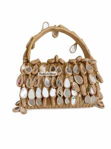 Bohemian Rattan <b>Handbag</b> With Mirror <b>Sequins</b> And Pearl Embellishments For Women Wedding Party Clutch - Product Image 5