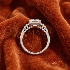 Vintage 925 Sterling <b>Silver</b> <b>Emerald</b> Cut Engagement <b>Ring</b> Graduated Baguette Side Stone Moissanite <b>Ring</b> - Product Image 2