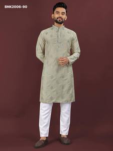 New Arrival Viscose Silk with Sequence Embroidery Butta work Full-Sleeve Above-Knee Length <b>Kurta</b>-Cotton Payjama Indian Exporter - Product Image 4