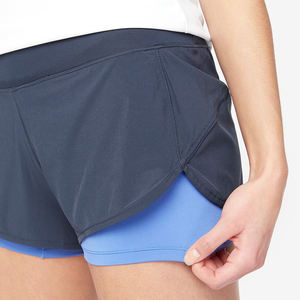 Shorts Deportivos para Mujer con Cintura Elástica, Secado Rápido, Tejido de Spandex y Poliéster, Corte Medio, Diseño Bicolor Azul y Gris - Product Image 3
