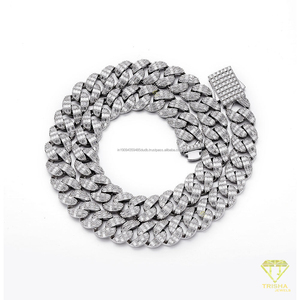 Collar de Plata de Ley 925 de Primera Calidad con Eslabones Cubanos y Diamantes Cultivados en Laboratorio, Estilo de Punta Afilada, Joyería para Compradores Profesionales - Product Image 3