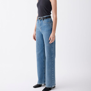 Jeans de Mujer de Cintura Alta y Pierna Ancha, Lavado Claro, Corte Recto, Costuras Resistentes, Transpirables, de Algodón - Product Image 3