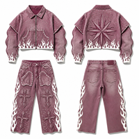 Ensemble décontracté d'hiver en coton 100% personnalisé, veste unie ornée de strass et pantalon large à imprimé numérique abstrait – Vente en gros