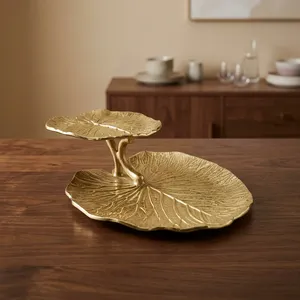 Plateau de service alimentaire double couche classique en forme de feuille pour la table, plateau décoratif pour fruits et collations - Product Image 6