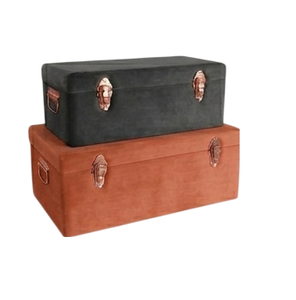 Classic Rectangular Velvet Fabric <b>Storage</b> Trunk with Lid in <b>Brown</b> and Black Colors for Sundries Organization Trunk <b>Box</b> - Product Image 1