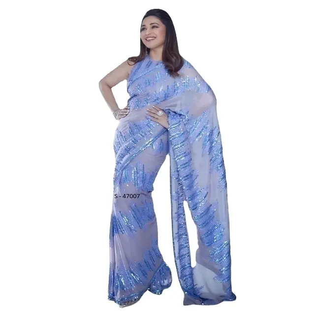 Новейший тренд, уникальный вышитый серийный Свадебный сари с блузкой от индийского поставщика по оптовой цене