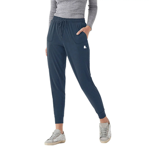 Women's Navy Blue Knitted Ankle-Length Joggers Elastic Waist Casual <b>Pants</b> Solid Color Mid Rise Regular Fit Autumn Wear - Product Image 1