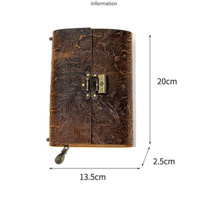 Vintage Printed Embossed Leather Journal with <b>Lock</b> Clasp Handmade Full Grain Spiral Binding Notebook - Product Image 4