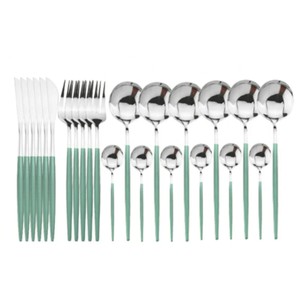 Juego de Cubiertos Modernos con Acabado Verde Mate y Detalles en Dorado, Juego de Cuchillos, Tenedores y Cucharas de Acero Inoxidable de Primera Calidad, Elegante Vajilla para Bodas - Product Image 2