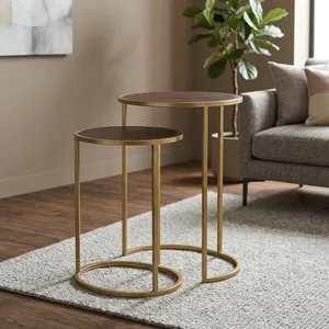 Modern Handmade Round Wooden Coffee <b>Table</b> with Iron Legs <b>Nesting</b> Design - Product Image 4